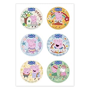 Dekora – 6 Mini Peppa Pig Eetbare Schijven voor Cupcakes, Muffins of Cookies, Cake toppers – 5,8 cm