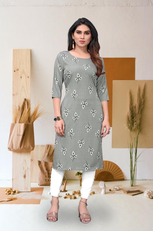 Image of JAKHANA Women's Crepe Printed Casual Straight Calf Length Round Nick Kurta Pack of 4