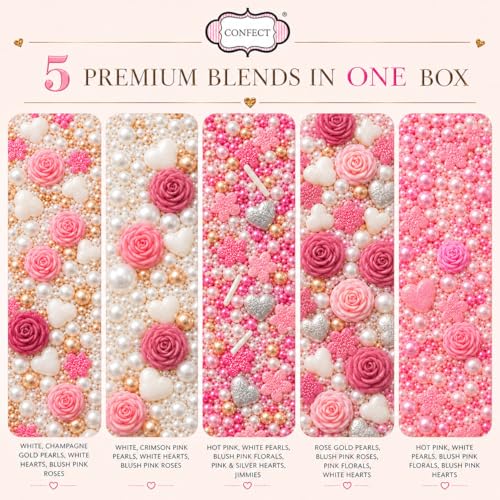 Image of Confect Pink Mini Roses I Silver Hearts & Vermcelli and White Pearls | Anniversary Sprinkles | Sprinkles for Baking & Cake Decorative | Edible sprinkles - Vegan, Gluten-Free, Nut-Free, Soy-Free, Dairy-Free , Handcrafted Sprinkle - 140 Gms