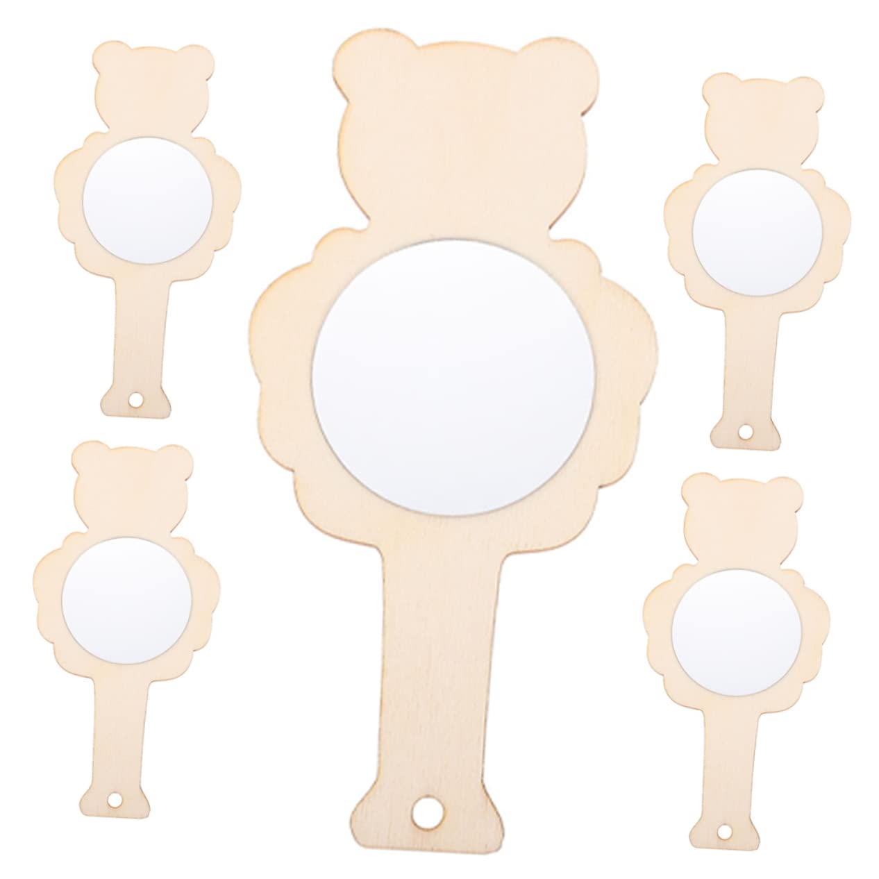 PLAFOPE DIY Wooden Mirror for Kids Unpainted Craft Mirror Toys 5pcs for Painting