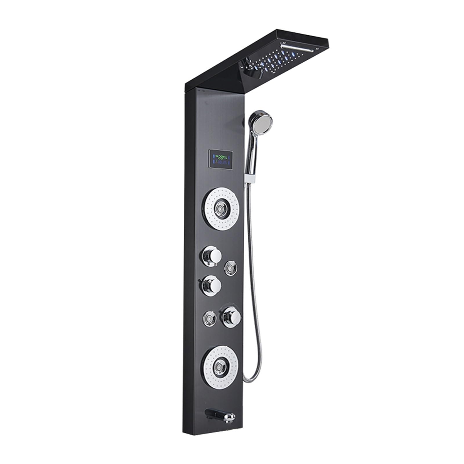 Ducha Digital, Nuevo grifo de ducha baño negro/cepillado lujo, Panel LED, mezclador bañera columna con pantalla temperatura mano(Black A)