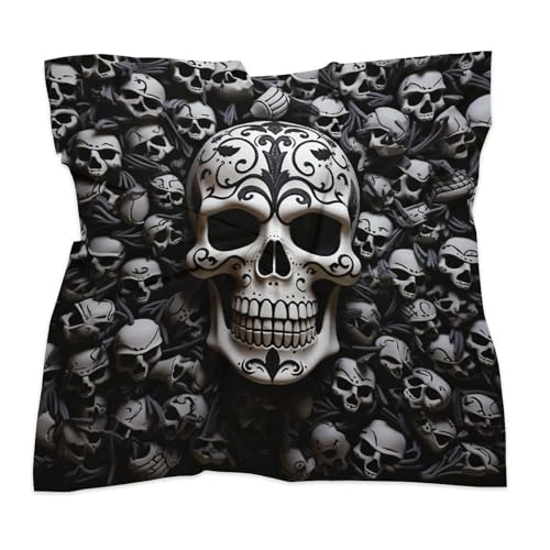 Silk Like Head Scarf for Women Fashion Silk Feeling Scarves Black And White Skulls Neck Scarf Satin Bandanas Sleeping Hair Kerchief Headwear 18"×18"3