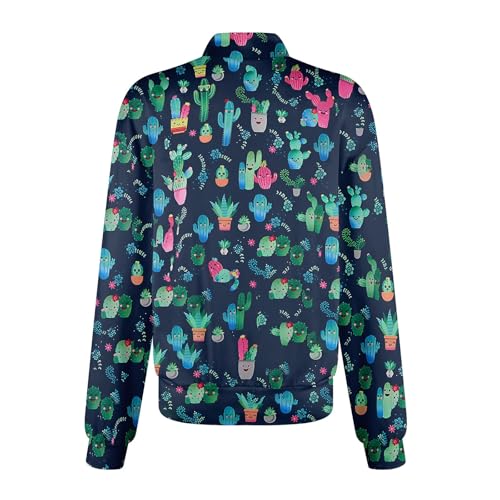 Scrub Jackets for Woman Zip Up Long Sleeve Tops Print Plus Size Womens Scrubs for Women Nursing Shirts with Pockets