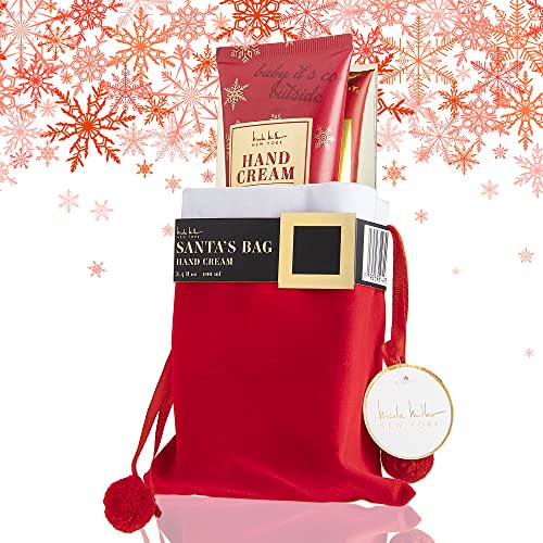 Nicole Miller Holiday Hand Lotion Gift Set- Hand Lotion in a Cranberry Scent, Moisturizing and Repairing Hand Cream Packaged in a Santa Themed Gift Bag