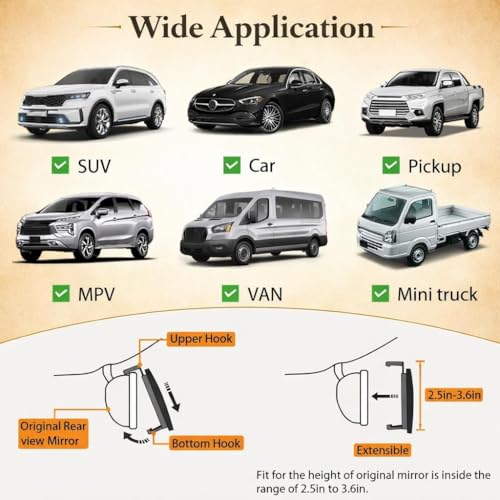 Image of Rear View Mirror, Clip On Rear View Wide Angle Mirror, Panoramic Interior Extended Rear View Mirror, Anti-Glare, car mirror- (Rear View Vanity Mirror)