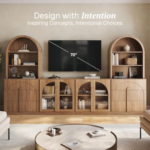Image of BELLEZE Bijou 126 inch Wall Unit 6-Piece Modular TV Stand - Camel