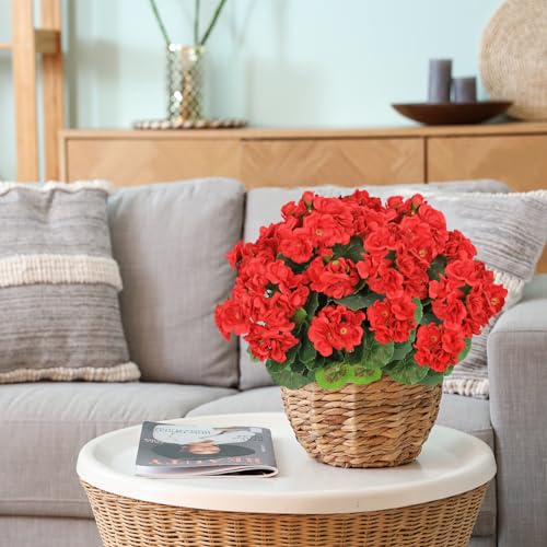Artificial Flowers for Outdoors, 4 Pack Red Geraniums Silk Flowers UV Resistant No Fade Faux Flowers Geraniums Bush for Home Outdoor Garden Porch Window Vase Wedding Decor (Red) image 8
