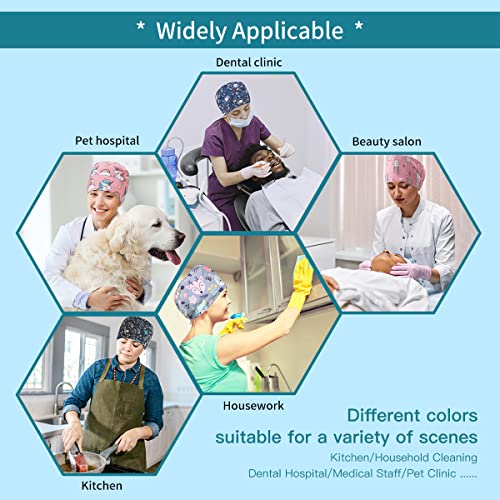 niaahinn Working Cap with Buttons for Women Adjustable Scrub Hat with Sweatband Nusing Hat with Cute Prints (12077)