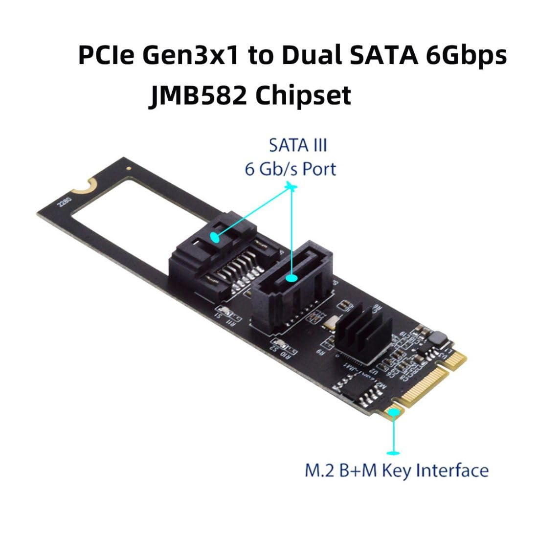 ChenYang M.2 NGFF Key B+M 1 to 2 SATA 3.0 6Gbps Hard Drive Mainboard Header Port Extension Card Adapter JMB582 2280mm