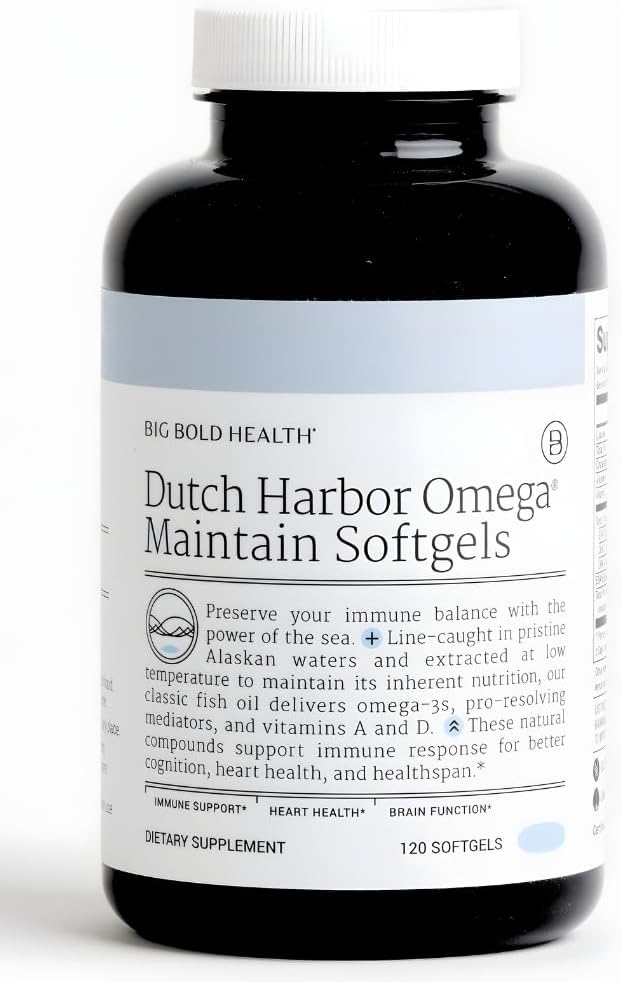 Dutch Harbor Omega Maintain Softgels - Premium Alaskan Cod Liver Oil (120 Count) - Sustainably Sourced Omega-3 Supplement with EPA, DHA, DPA - Natural Vitamins A & D - MSC Certified