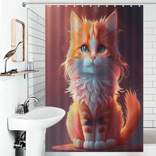 Rideau de douche chat mignon en polyester lavable pour baignoire 122x183cm - 6