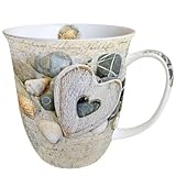 Fine Bone China Porzellan Becher Bone China, Mug, Tasse, Fuer Tee Oder Kaffee ca. 0,4L Hearts and Stones