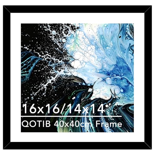 QOTIB Wood 16x16 Frame Black with 14x14 Mat for 40 x 40cm Diamond Art Painting Display Picture 14 x 14 with Mat or 16 x 16 without Mat Large 40x40 Picture Frame for Wall Hanging Black 1 Pack