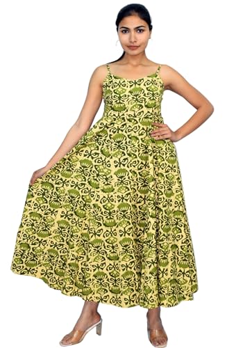 Image of JAIPUR HAND BLOCK Cotton Sleeveless Long Flared A Line Dress|Gown (S00063)