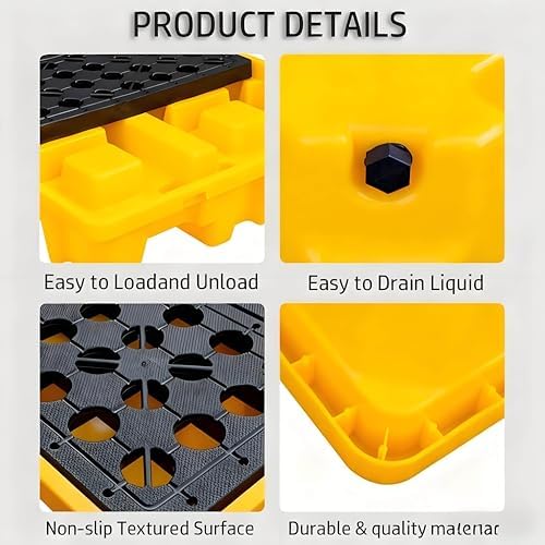 Heavy-Duty Modular Spill Containment Pallets - Easy Assembly, Large Sump Capacity, Prevents Chemical Spills, Ideal for Industrial & Warehouse Use, 127x67x17cm