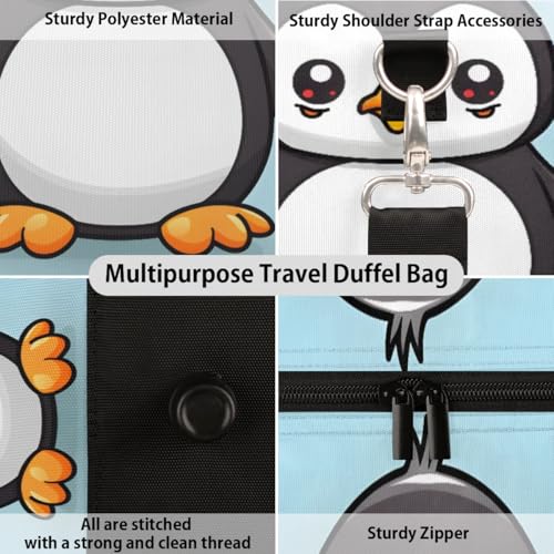 Travel Duffel Bag, Cute Animal Penguin Sports Tote Gym Bag Foldable Western Aztec Weekender Bag Carry on Luggage Handle Bag Overnight Shoulder Bag for Women Men,A-16993