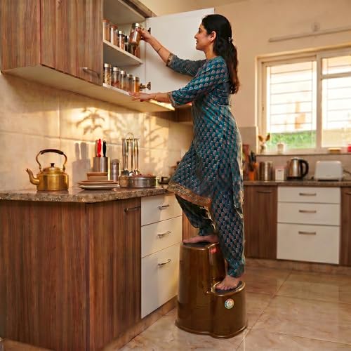 Image of Multipurpose Step Stool with Anti-Skid Surface for Home, Kitchen & Office | Premium Plastic Ladder Stool | 220 kg Hight Weight Load Capacity | 60 x 47 x 51.5 cm  (Sandal Wood)