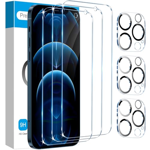 Image of Fotbor for [3+3 Pack] iPhone 12 Pro Screen Protector with Camera Lens Protector, 9H Shatterproof Tempered Glass Film with Easy Installation Frame, HD Clear Sensitive Full Coverage 6.1 Inch