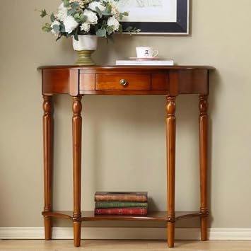 YVYKFZD Half Moon Console Table, Solid Wood Entryway Table with Drawer, Retro Style Sofa Tables, Narrow Hallway Accent Tables Storage Shelf, for Entrance, FoyerCherry,23.6"x11.8"x31.4"