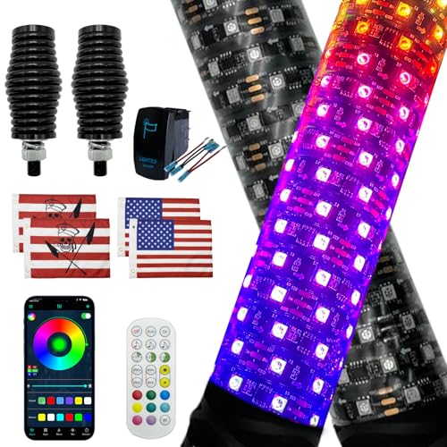 2 Pack Fat Whip Lights, 2ft LED Whip Lights with App & Remote Control, Spring Base, Spiral RGB...