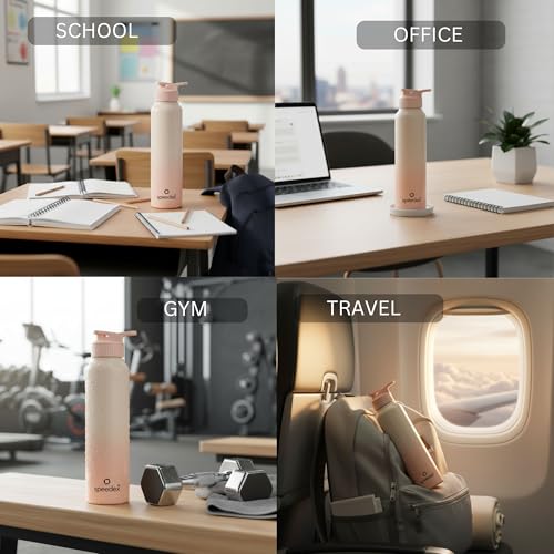 Image of Speedex Stainless Steel Metal Water Bottle 1 Ltr 1000 ml, BIS Approved, Leak Proof Sipper Cap Bottle for Office, School, Gym, Travel, Daily Use for Men, Women, Kids, Adults, Peach Orange, Set of 3