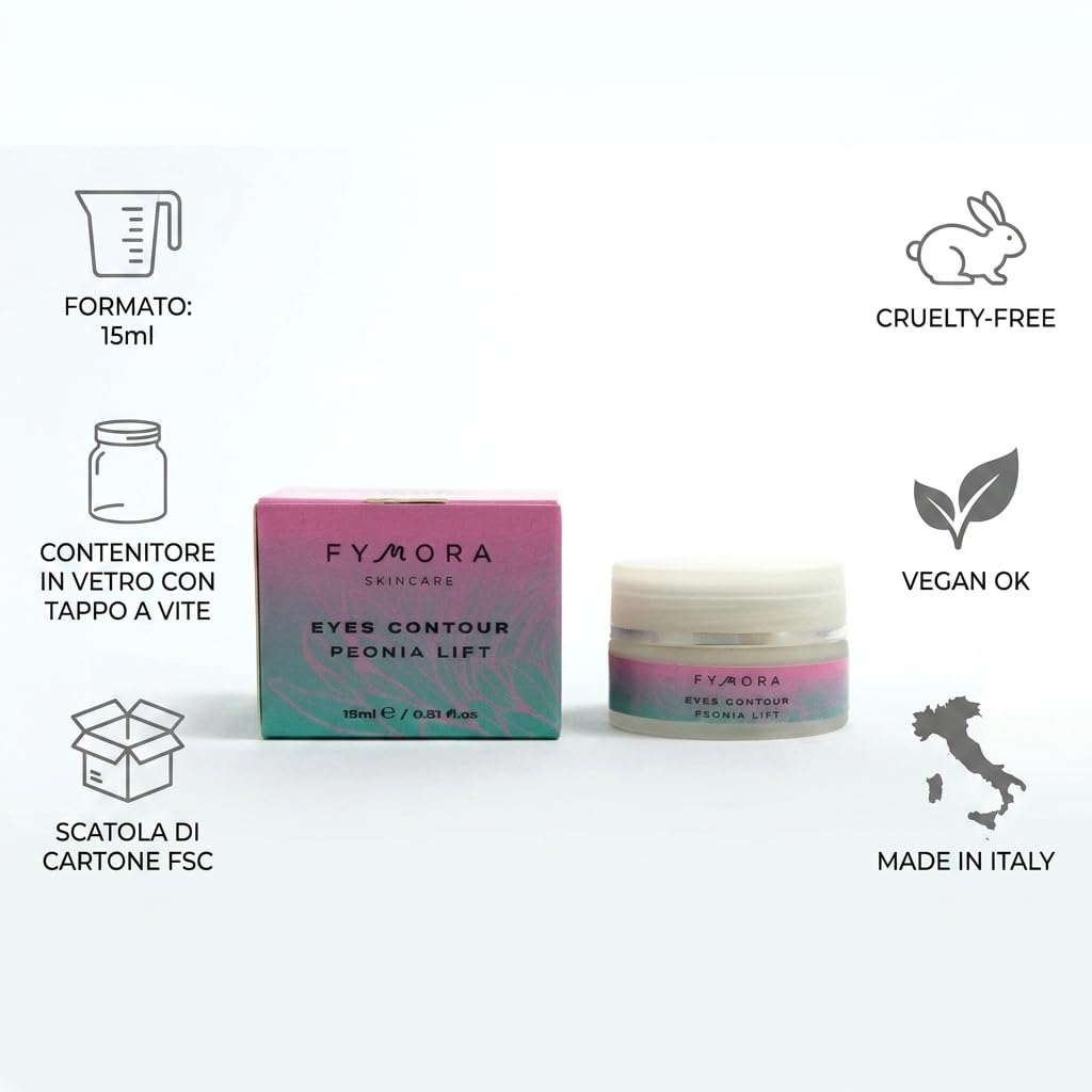 Fymora Peonia Lift Contorno Occhi Antirughe: Crema Idratante con Caffeina e Acido Ialuronico per Borse, Occhiaie e Palpebre Cadenti - Effetto Lifting Illuminante per Pelle Sensibile Uomo e Donna