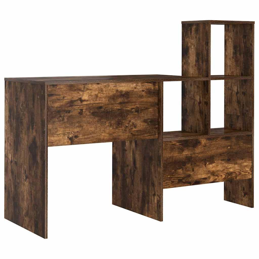 Scrivania rovere fumé in legno ingegnerizzato 131,5x50x106,5 cm con ripiano e mensole integrati per lavoro, studio, gaming e smartworking in casa o ufficio