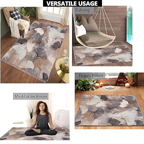 Image of Sparrow World Holland Velvet Quilted Printed Foam Padded Carpet - Premium Home Decor Rug for Living Room, Bedroom, Kitchen, Drawing Room, Hall, Guest Room (5 x 7 Feet) (Coffee-Leaf)