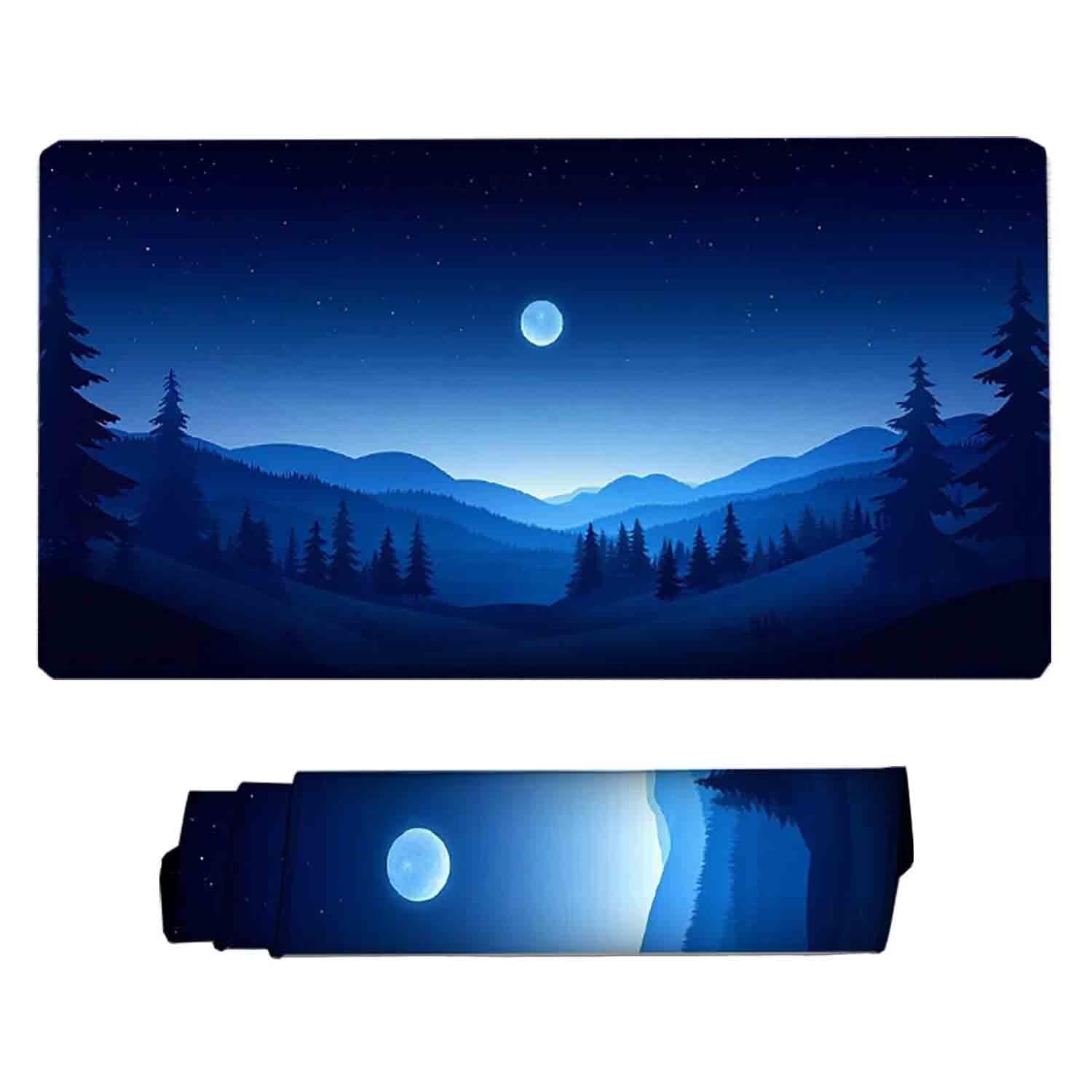 Niebieska podkładka pod mysz krajobrazowa XXL podkładka pod mysz 1200 x 600 mm podkładka pod mysz ze zszytymi krawędziami i antypoślizgową gumową podstawą podkładka pod mysz XXL do komputera, laptopa