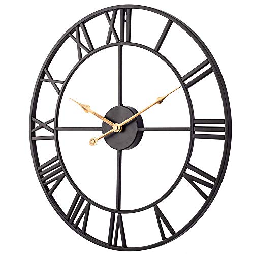 20 Inch Wall Clock, Large Wall Clock Battery Operated Silent Non Ticking, Modern Farmhouse Vintage Rustic Roman Numeral Metal Indoor Outdoor Clock For Living Room, Kitchen, Patio, Pool - Black #TOP5