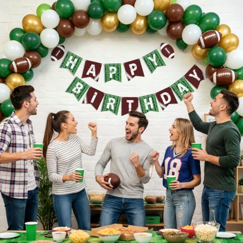 Image of Hooqict Happy Birthday Banner Football Birthday Party Decorations Football Party Banner Garland for Sport Theme Game Day Decorations Supplies