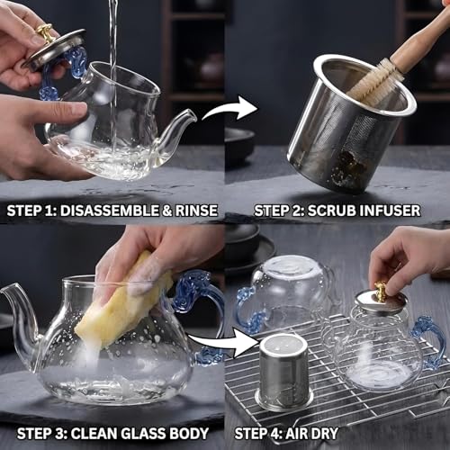 Image of Premium Glass Teapot 500Ml for Gas Stove - Borosilicate Kettle with 304 Stainless Steel Infuser, Elegant Blue Handle, Heat-Resistant & Drip-Free Spout (Blue Handle)