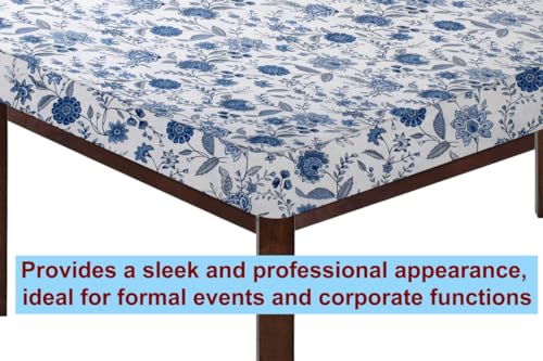 Image of The Furnishing Tree Elastic Cotton Square Dining Table Cover 48x48 in Inches Floral Blue on White Base