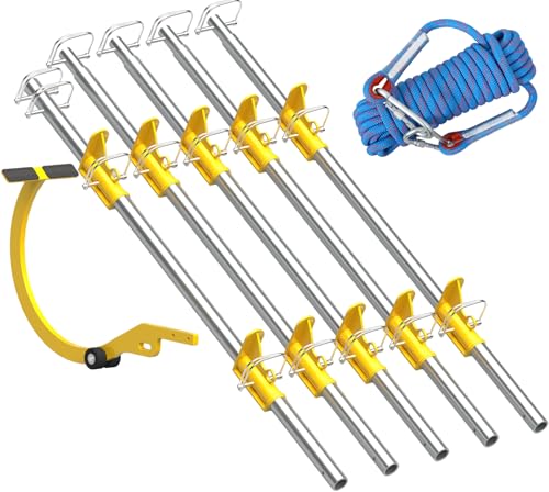 VELCKING 18 Foot 500LB All-Metal Steep Assist Roof Ladder 10M Safety Rope Pitch Hopper Roofing Wedge for Roof Climbing (One Pack)