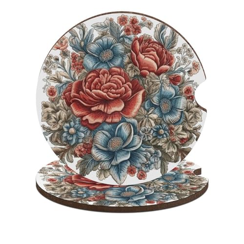Portavasos para auto con flores azules y rojas, 2 piezas