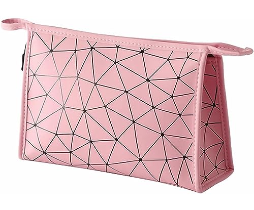 Image of Makeup Bag for Women, Diamond Pattern Makeup Bag with Zipper Large Capacity Travel Toiletry Bag - Pink