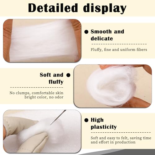 Image of Mayboos 1.76oz Original White Natural Wool Roving, Needle Felting Wool | Wool for Needle Felting for Wet /Dry Felting Handcrafts and Spinning Felting Supplies