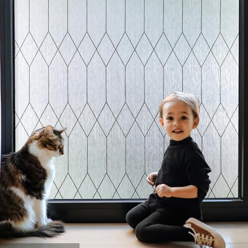 Image of Windimiley Window Privacy Film Stained Glass Static Clings, Bathroom Frosted Leaded Decorative Window Stickers, UV Heat Blocking Opaque Removable for Home Door Coverings (17.5 x 78.7in,Rain)