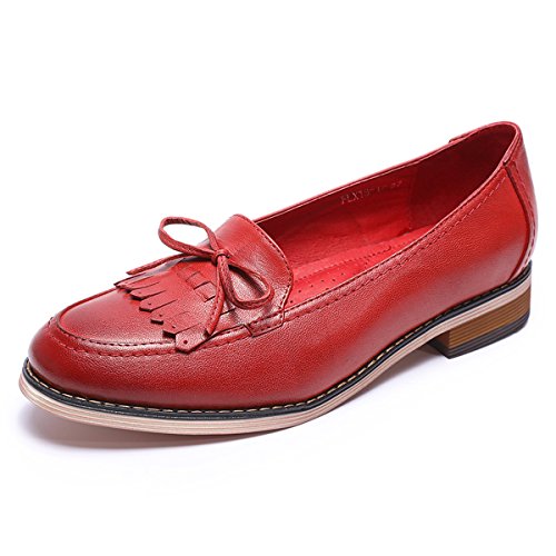 Image of Mona flying Women's Leather Tassel Loafers Slip on Flat Office Work Shoes