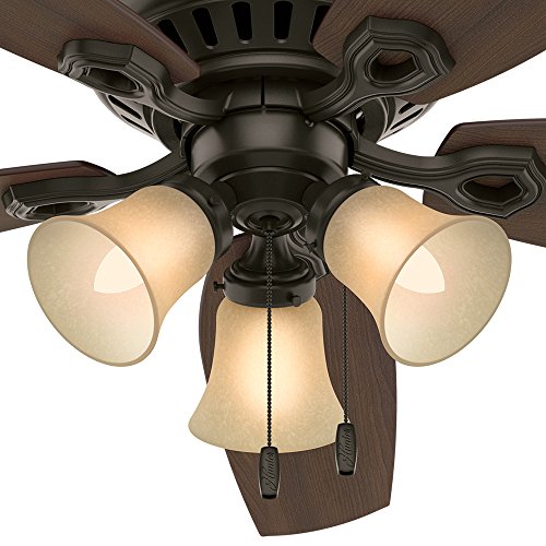 Image of Hunter Fan 52 inch Low Profile Ceiling Fan in New Bronze with Toffee Glass Light Kit, 5 Blade (Renewed)