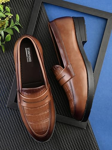 Image of STANPHORD Men Formal Loafer Shoes | PU Leatherette Slip-On Moccasins | Cushioned Anti-Slip | Office Business Casual (TPSL 25010)