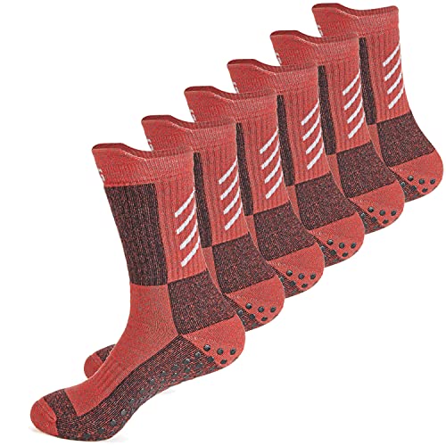 Gogogoal Calcetín térmico hombre mujer calcetín zapatilla antideslizante lana invierno calcetín grueso cálido exteriores calcetín térmico para caminar senderismo esquí nieve Rojo L 3P