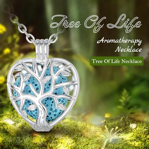 INFUSEU Aromaterapia Olio Essenziale Diffusore Collana Ciondolo Medaglione D'argento 5 PZ Lava Pietre Con 24 "Catena, Regalo per le Donne