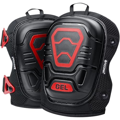 TICONN Gel Knee Pads for Work, Heavy Duty Construction Knee Pads for Men (Black/Red)