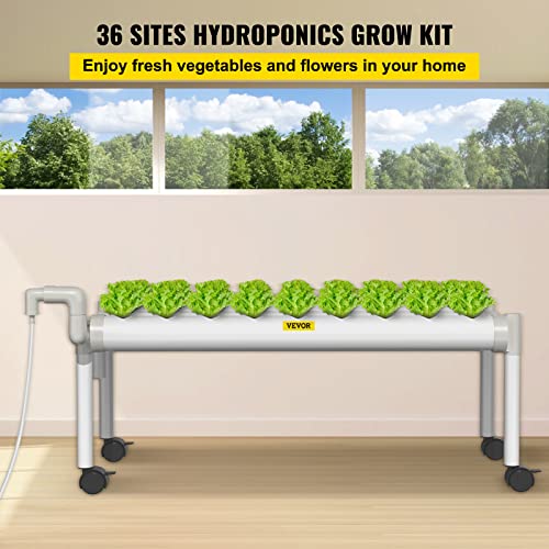 VEVOR Hydroponics Growing System, 36 Sites 4 Food-Grade PVC-U Pipes, 1 Layer Indoor Planting Kit with Water Pump, Timer, Nest Basket, Sponge for Fruits, Vegetables, Herb, White - Image 3