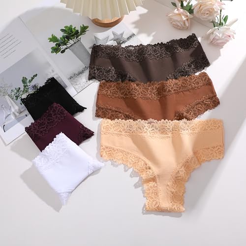 Image of FINETOO Cotton Underwear for Women Sexy Panties Lace Hipster Low Rise Breathable Womens Cheeky 6 Pack S-XL
