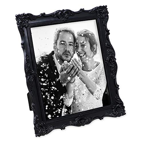 Laura Ashley 8X10 Black Ornate Textured Hand-Crafted Resin Picture Frame With Easel & Hook For Tabletop & Wall Display, Decorative Floral Design Home Decor, Photo Gallery, Art, More (8X10, Black) #TOP4