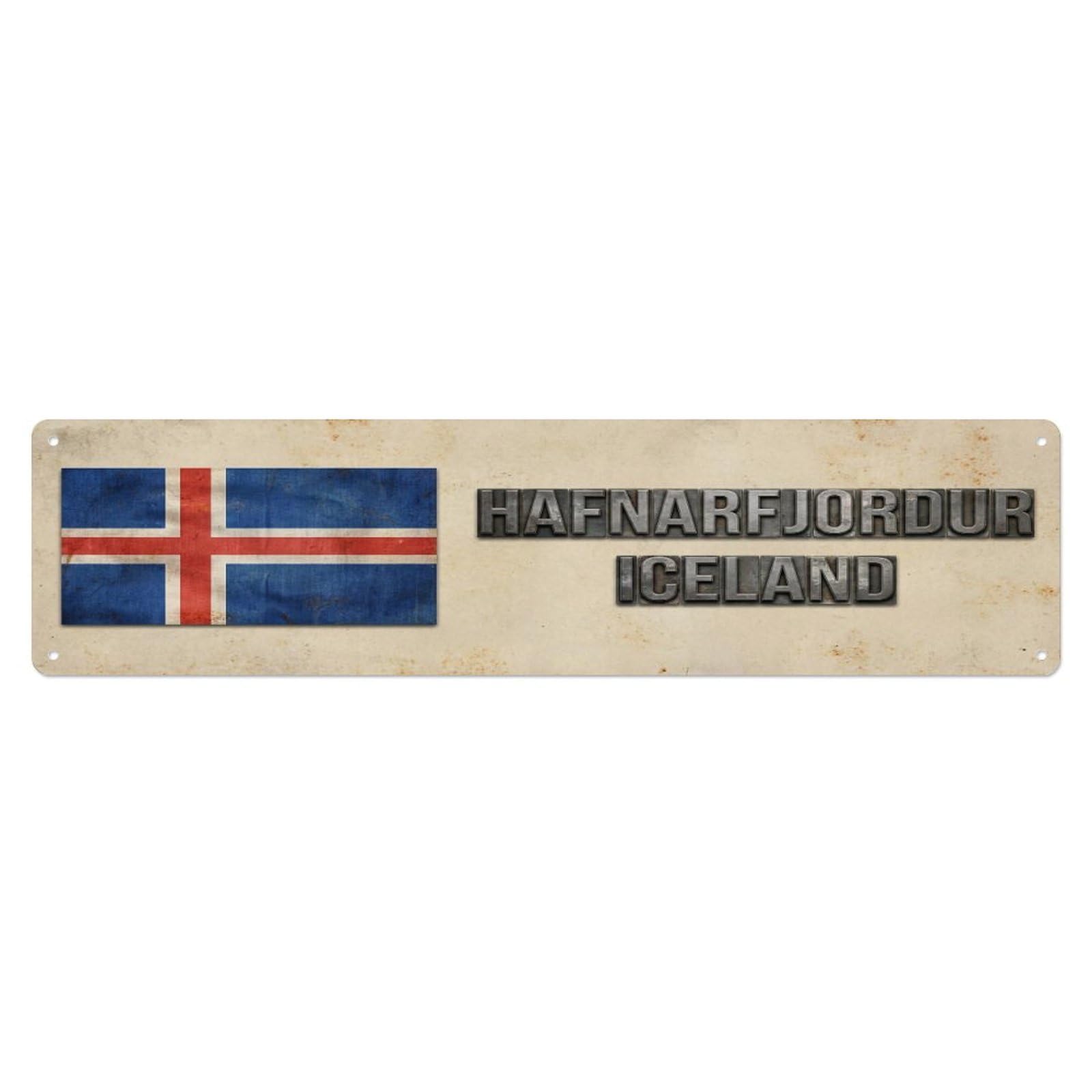 Metal Tin Sign Vintage Hafnarfjordur Iceland Flag Decor Rustic Travel