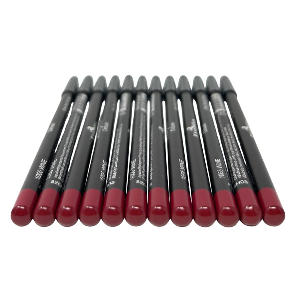 12 pcs Italia-Deluxe Ultra Fine Lip liner, Creamy, Long Lasting, High Pigmented Pencil (1066 Wine)