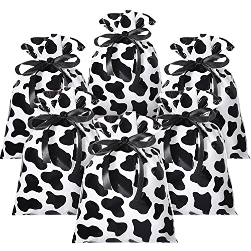 Tinlade 60 Pack Cute Cow Print Gift Bags 6 x 9 in with 25 yd Ribbon